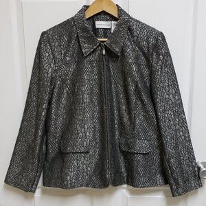 Alfred Dunner Womens 14 Black Silver Animal Skin Zipper Long Sleeve Metallic